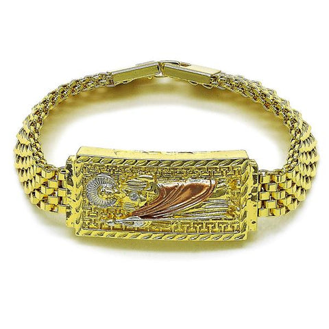 Pulsera Elegante 03.120.0011.08 Oro Laminado, Diseño de San Judas y Llave Griega, Diseño de San Judas, Diamantado, Tricolor