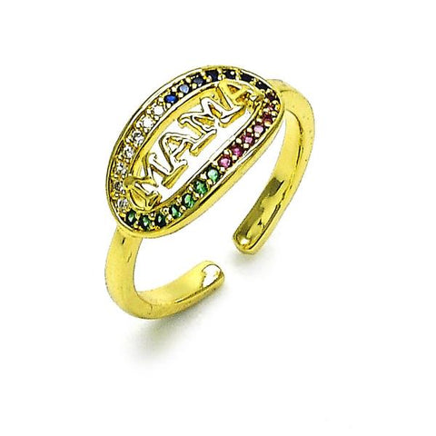 Anillo Multi Piedra 01.341.0139 Oro Laminado, Diseño de Mama, con Micro Pave Multicolor, Pulido, Dorado