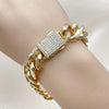Pulsera Elegante 03.156.0043.08 Oro Laminado, Diseño de Miami Cubana, con Zirconia Cubica Blanca, Pulido, Dorado