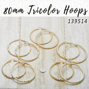 Kit Surtido de 18 Pares de Argollas Tricolor de 80 mm de Oro Laminado al por mayor — SKU 139514