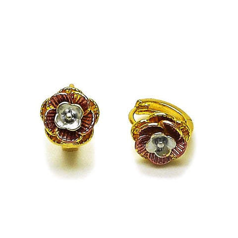 Argolla Huggie 02.156.0723.12 Oro Laminado, Diseño de Flor, Diamantado, Tricolor