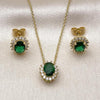 Juego de Arete y Dije de Adulto 10.156.0520.1 Oro Laminado, Diseño de Cluster, con Zirconia Cubica Verde y Blanca, Pulido, Dorado