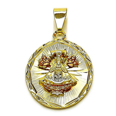 Dije Religioso 05.120.0098 Oro Laminado, Diseño de Caridad del Cobre, Diamantado, Tricolor