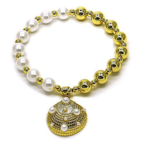 Pulsera Elegante 03.341.0261.07 Oro Laminado, Diseño de Concha y Bead Expandible, Diseño de Concha, con Perla Marfil, Pulido, Dorado