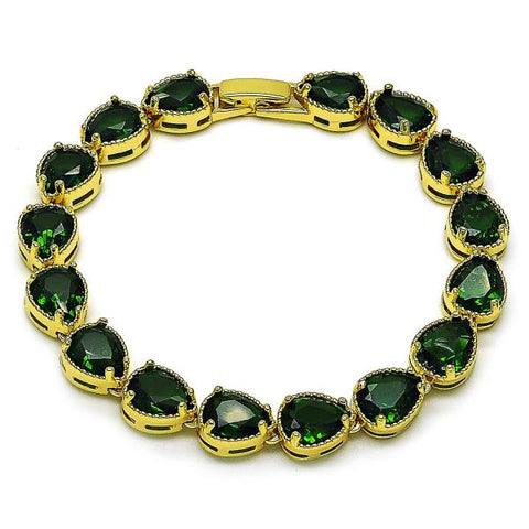 Pulsera Tennis 03.424.0001.08 Oro Laminado, Diseño de Gota, con Zirconia Cubica Verde, Pulido, Dorado