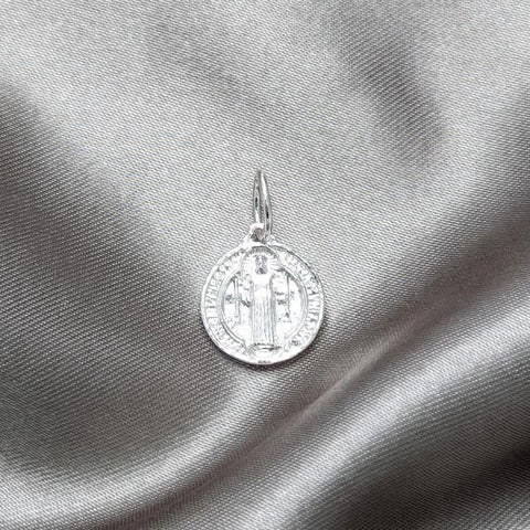 Dije Religioso 05.392.0085 Plata Rodinada, Diseño de San Benito, Pulido, Plateado