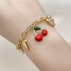 Pulsera de Dije 03.282.0005.07 Oro Laminado, Diseño de Cereza y Corazon, Diseño de Cereza, Esmaltado Rojo, Dorado