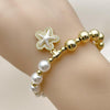 Pulsera Elegante 03.341.0249.07 Oro Laminado, Diseño de Estrella y Bola, Diseño de Estrella, con Perla Marfil y Micro PaveBlanca, Pulido, Dorado