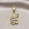 Dije Elegante 05.411.0007 Oro Laminado, Diseño de Aguila, con Cristal Blanca y Micro PaveBlanca, Diamantado, Dorado