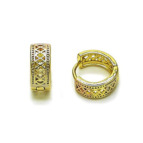 Argolla Huggie 02.213.0821.14 Oro Laminado, Diseño de Filigrana, Pulido, Tricolor