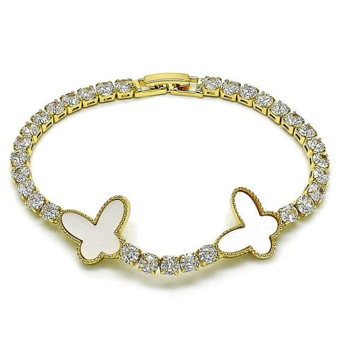 Pulsera Tennis 03.283.0388.1.07 Oro Laminado, Diseño de Mariposa, con Zirconia Cubica Blanca y Madre PerlaMarfil, Pulido, Dorado