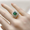 Anillo Multi Piedra 01.196.0042 Oro Laminado, Diseño de Cluster y Baguette, Diseño de Cluster, con Zirconia Cubica Verde y Blanca, Pulido, Dorado