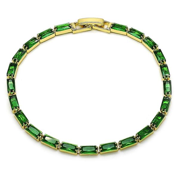 Pulsera Tennis 03.283.0354.3.07 Oro Laminado, Diseño de Baguette, con Zirconia Cubica Verde, Pulido, Dorado