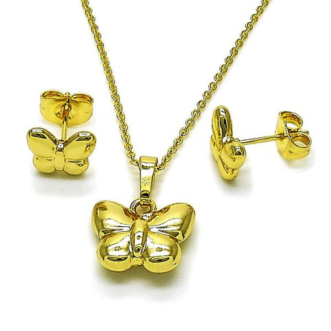 Juego de Arete y Dije de Adulto 10.156.0515 Oro Laminado, Diseño de Mariposa, Pulido, Dorado