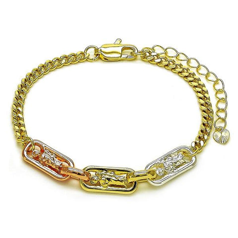Pulsera Elegante 03.411.0079.07 Oro Laminado, Diseño de San Judas y Miami Cubana, Diseño de San Judas, Pulido, Tricolor