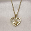 Collares con Dije 04.423.0002.18 Oro Laminado, Diseño de Corazon y Mama, Diseño de Corazon, con Zirconia Cubica Blanca, Pulido, Dorado