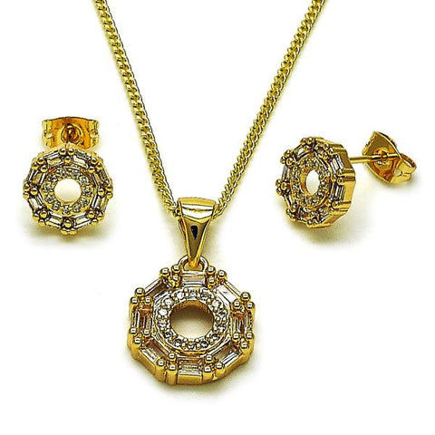 Juego de Arete y Dije de Adulto 10.342.0219 Oro Laminado, Diseño de Baguette, con Zirconia Cubica Blanca y Micro PaveBlanca, Pulido, Dorado