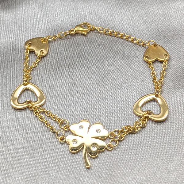 Pulsera Elegante 03.63.22995.08 Acero Inoxidable, Diseño de Trebol de Cuatro Hojas y Corazon, Diseño de Trebol de Cuatro Hojas, con Cristal Blanca, Pulido, Dorado