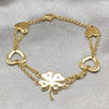 Pulsera Elegante 03.63.22995.08 Acero Inoxidable, Diseño de Trebol de Cuatro Hojas y Corazon, Diseño de Trebol de Cuatro Hojas, con Cristal Blanca, Pulido, Dorado