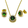 Juego de Arete y Dije de Adulto 10.156.0517 Oro Laminado, Diseño de Cluster, con Zirconia Cubica Verde y Blanca, Pulido, Dorado