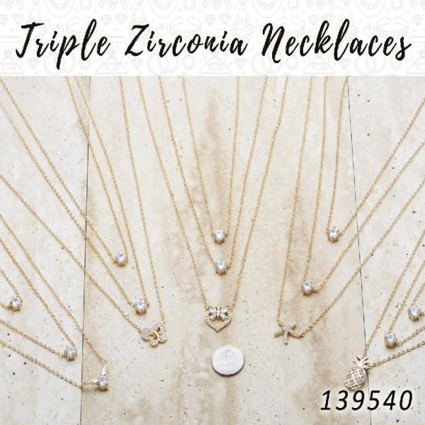 Kit Surtido de 12 Collares de Tres Capas con Zirconia de Oro Laminado al por mayor — SKU 139540