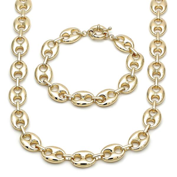Collar y Pulso 06.63.0309 Oro Laminado, Diseño de Puff Mariner, Pulido, Dorado
