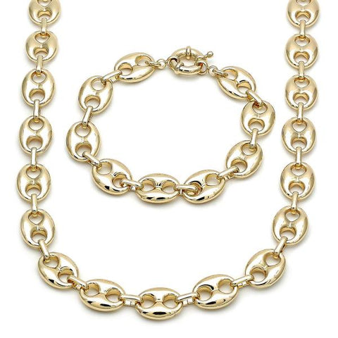 Collar y Pulso 06.63.0309 Oro Laminado, Diseño de Puff Mariner, Pulido, Dorado