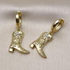 Arete Colgante 02.341.0254 Oro Laminado, Diseño de Zapato y Flor, Diseño de Zapato, con Zirconia Cubica Blanca, Pulido, Dorado