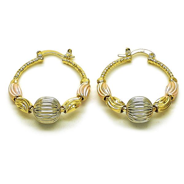 Argolla Mediana 02.170.0553.30 Oro Laminado, Diseño de Bola, Diamantado, Tricolor