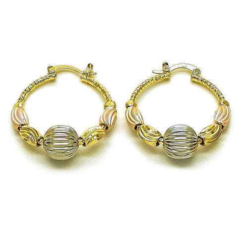 Argolla Mediana 02.170.0553.30 Oro Laminado, Diseño de Bola, Diamantado, Tricolor