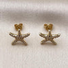 Arete Dormilona 02.310.0110 Oro Laminado, Diseño de Estrella, con Micro Pave Blanca y Zirconia CubicaBlanca, Pulido, Dorado