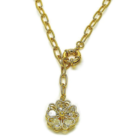 Gargantilla Elegante 04.63.1440.20 Oro Laminado, Diseño de Flor y Corazon, Diseño de Flor, con Zirconia Cubica Blanca, Pulido, Dorado