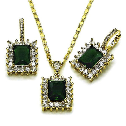 Juego de Arete y Dije de Adulto 10.196.0193 Oro Laminado, Diseño de Cluster, con Zirconia Cubica Verde y Blanca, Pulido, Dorado