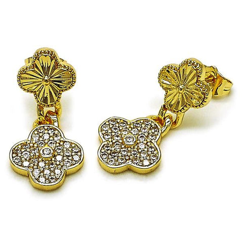 Arete Dormilona 02.283.0250 Oro Laminado, Diseño de Trebol de Cuatro Hojas, con Zirconia Cubica Blanca, Diamantado, Dorado