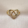 Anillo Multi Piedra 01.310.0045 Oro Laminado, Diseño de Corazon, con Zirconia Cubica Blanca, Pulido, Dorado