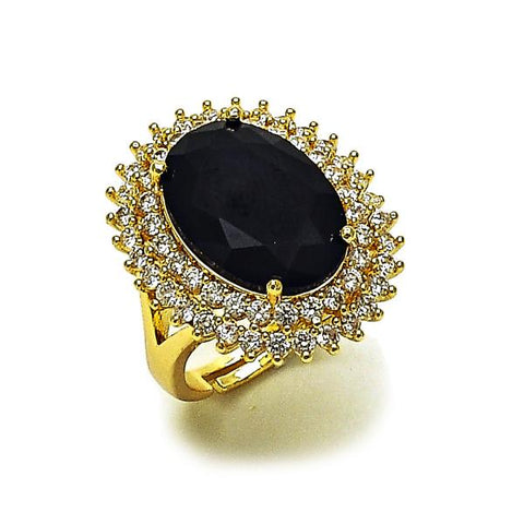 Anillo Multi Piedra 01.283.0053.1 Oro Laminado, Diseño de Cluster, con Zirconia Cubica Negro y Blanca, Pulido, Dorado