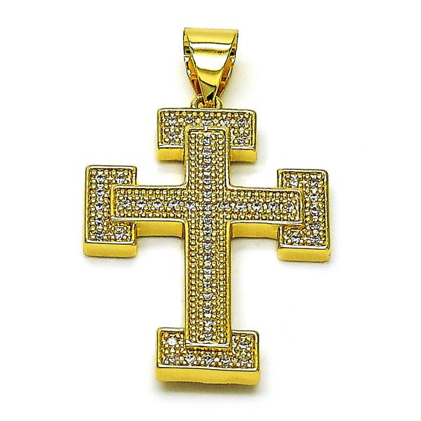 Dije Religioso 05.342.0220 Oro Laminado, Diseño de Cruz, con Zirconia Cubica Blanca, Pulido, Dorado