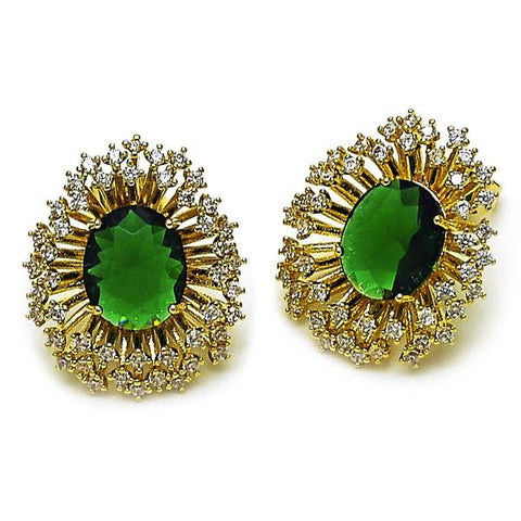 Arete Dormilona 02.436.0003.1 Oro Laminado, Diseño de Cluster y Flor, Diseño de Cluster, con Zirconia Cubica Verde y Blanca, Pulido, Dorado