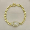 Pulsera Elegante 03.403.0003.07 Oro Laminado, Diseño de Cubana, con Micro Pave Blanca y Zirconia CubicaBlanca, Pulido, Dorado