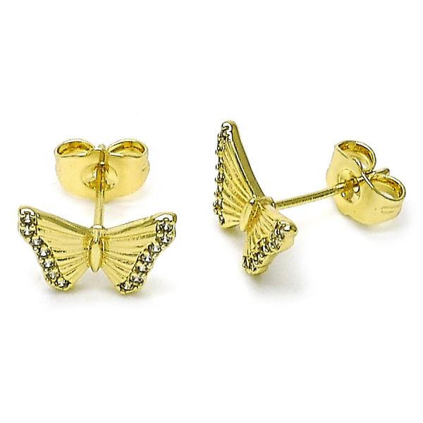 Arete Dormilona 02.411.0031 Oro Laminado, Diseño de Mariposa, con Micro Pave Blanca, Pulido, Dorado