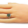 Anillo Multi Piedra 01.196.0038 Oro Laminado, Diseño de Cluster, con Zirconia Cubica Verde y Blanca, Pulido, Dorado