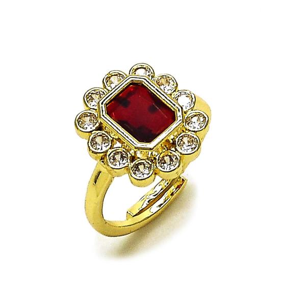 Anillo Multi Piedra 01.196.0032.1 Oro Laminado, Diseño de Cluster, con Zirconia Cubica Granate y Blanca, Pulido, Dorado