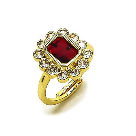 Anillo Multi Piedra 01.196.0032.1 Oro Laminado, Diseño de Cluster, con Zirconia Cubica Granate y Blanca, Pulido, Dorado