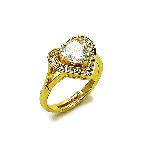 Anillo Multi Piedra 01.266.0062 Oro Laminado, Diseño de Corazon y Cluster, Diseño de Corazon, con Zirconia Cubica Blanca y Micro PaveBlanca, Pulido, Dorado