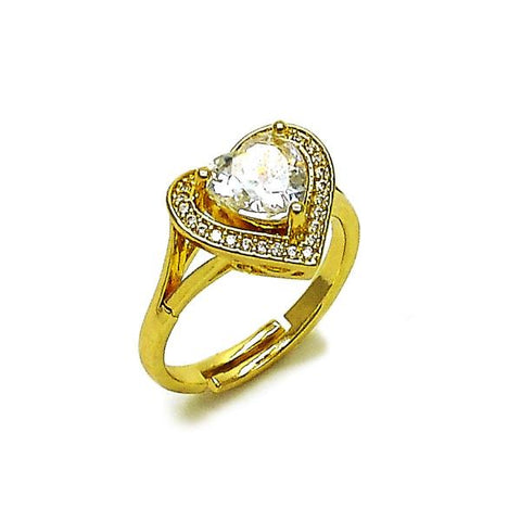 Anillo Multi Piedra 01.266.0062 Oro Laminado, Diseño de Corazon y Cluster, Diseño de Corazon, con Zirconia Cubica Blanca y Micro PaveBlanca, Pulido, Dorado