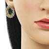 Arete Dormilona 02.436.0003.1 Oro Laminado, Diseño de Cluster y Flor, Diseño de Cluster, con Zirconia Cubica Verde y Blanca, Pulido, Dorado