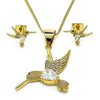 Juego de Arete y Dije de Adulto 10.342.0116 Oro Laminado, Diseño de Aguila, con Zirconia Cubica Blanca y Micro PaveBlanca, Diamantado, Dorado
