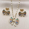 Juego de Arete y Dije de Adulto 10.196.0176 Oro Laminado, Diseño de Arco, con Zirconia Cubica Multicolor, Pulido, Dorado