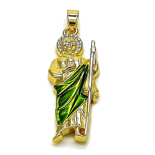 Dije Religioso 05.210.0015 Oro Laminado, Diseño de San Judas, Pulido, Tricolor
