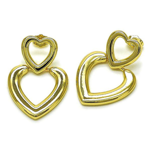 Arete Dormilona 02.418.0003 Oro Laminado, Diseño de Corazon, Pulido, Dorado